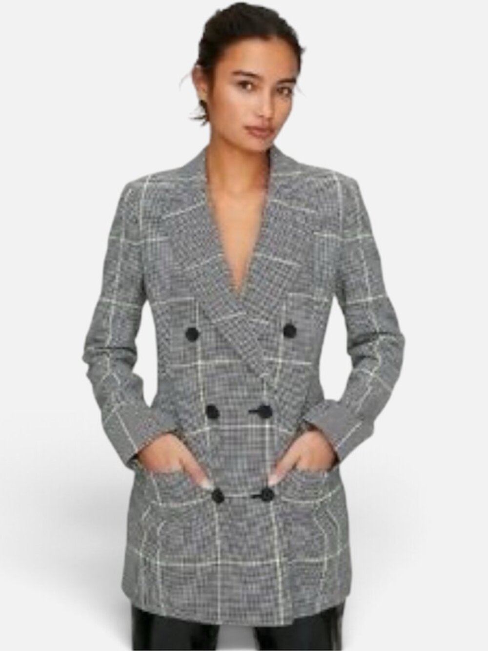 Aritzia Wilfred Margaux Houndstooth Blazer Black Size 00